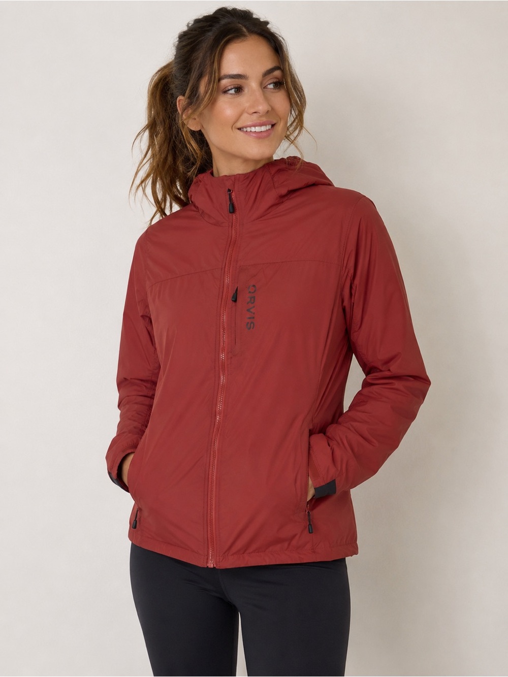 Orvis Women’s Brick Red Hooded Lightweight Puffer Jacket Full Zip XS